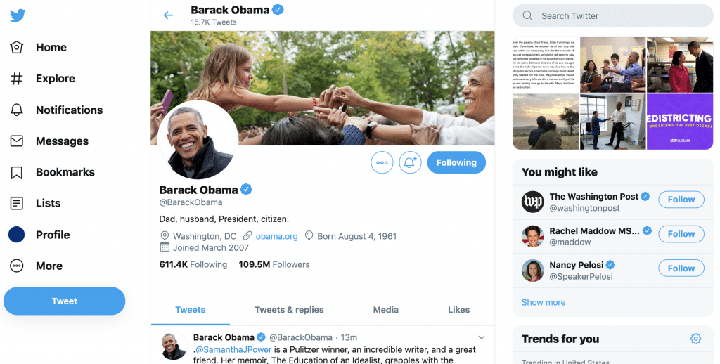 barack obama's twitter profile