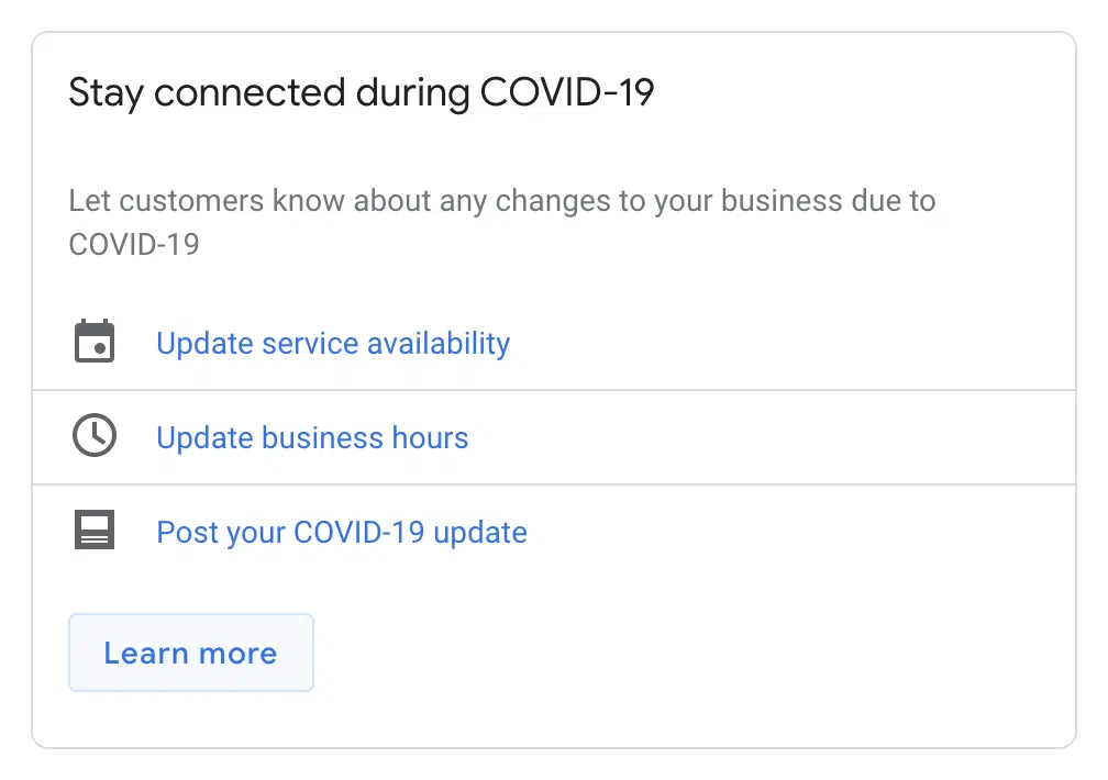 google my business covid update features