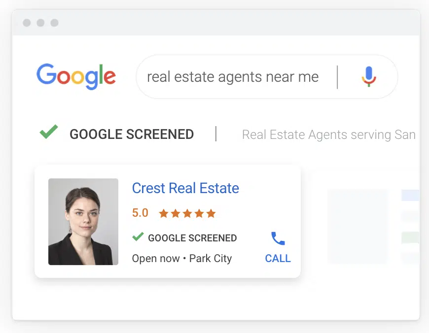 example of google screened local service ads for real estate agents
