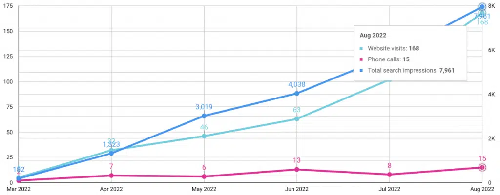 chart displaying month to month impressions on Google