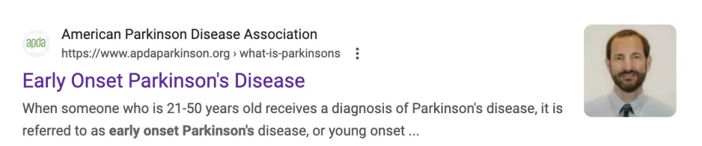 #1 ranking search result when searching for 'early onset parkinsons'