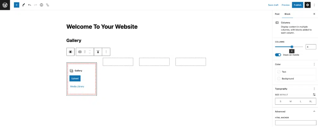 Diagram depicting Gallery Block Toolbar Options