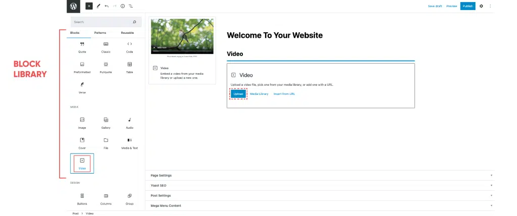 Diagram depicting Video Block Toolbar Options