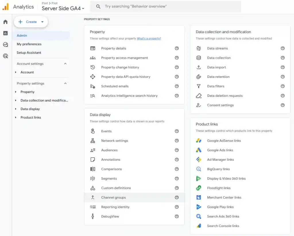 admin panel in GA4